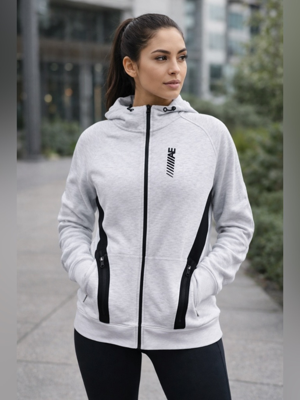 American Eagle AE Flex Hoodie Full Zip Gray Athletic Jacket Womens M